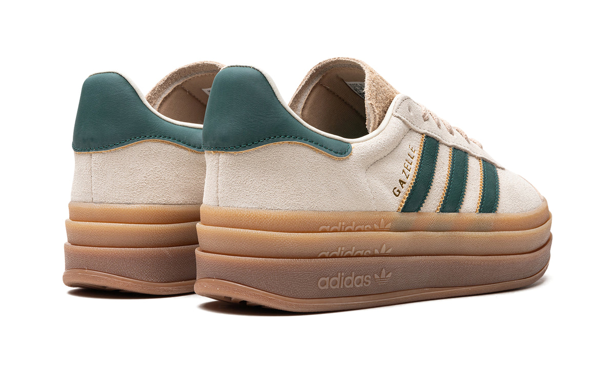 adidas Gazelle Bold Platform Sneakers - Cream with Dark Green Stripes and Gum Sole