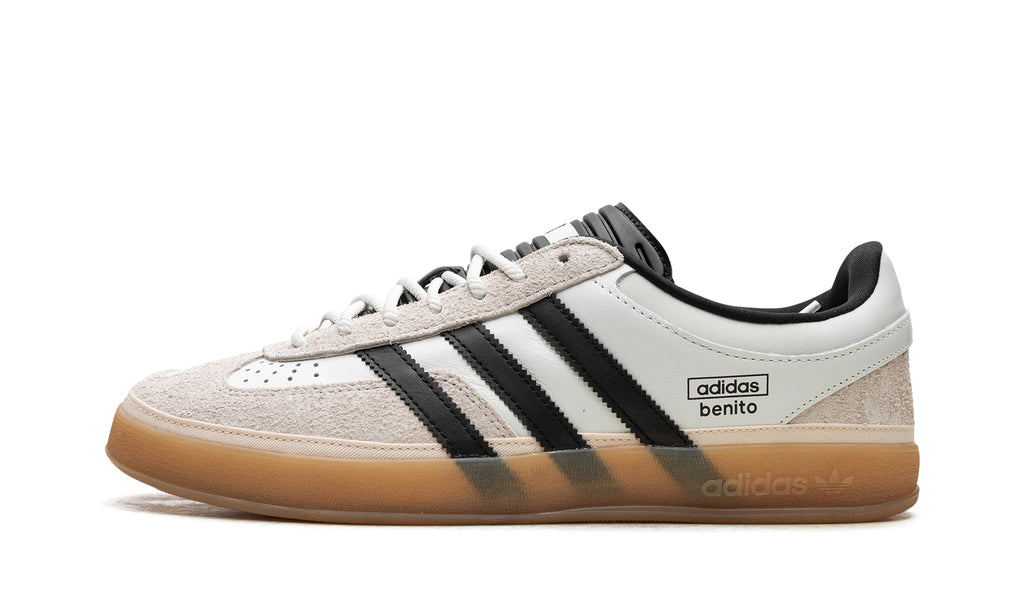 adidas Gazelle Indoor Sneakers - White & Black with Benito Branding and Gum Sole