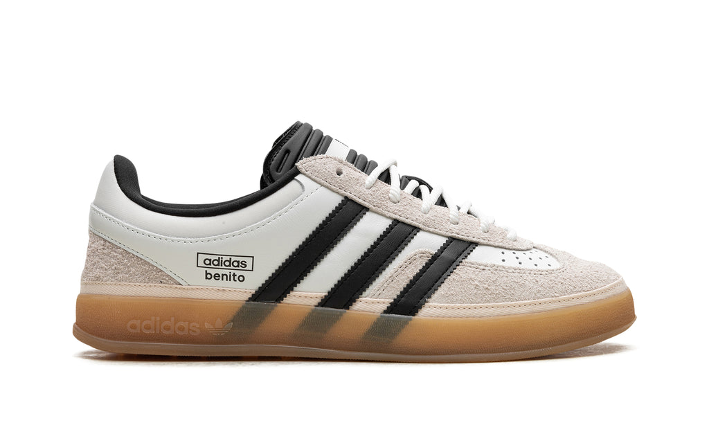 adidas Gazelle Indoor Sneakers - White & Black with Benito Branding and Gum Sole