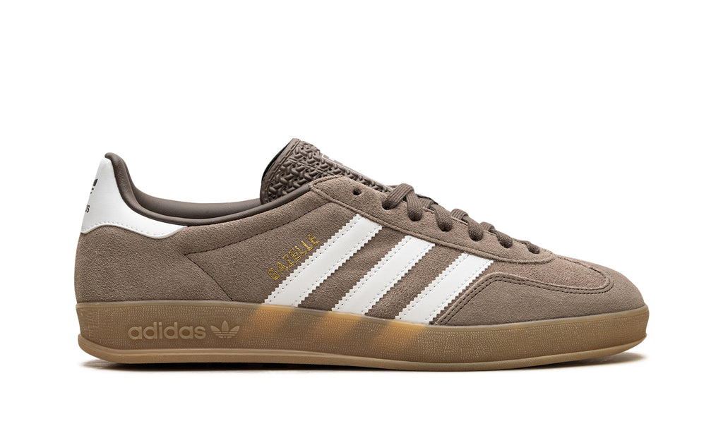 adidas Gazelle Indoor Sneakers - Taupe with White Stripes and Gum Sole