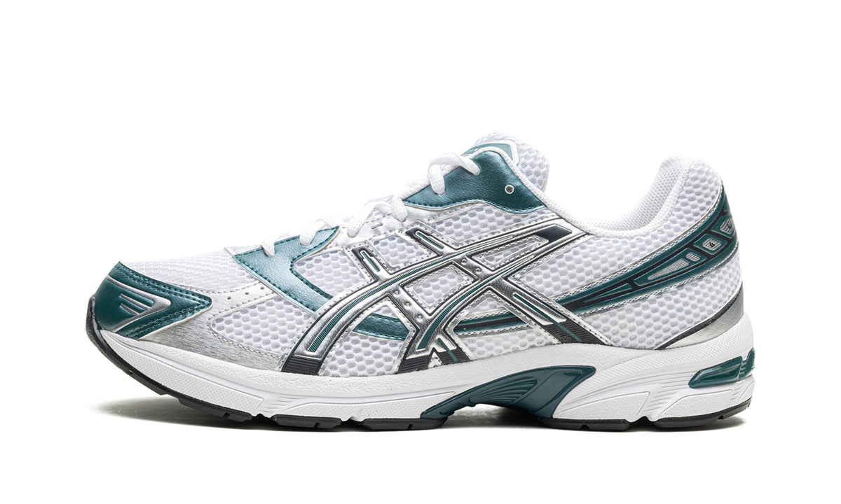 ASICS GEL-1130 Sneakers – White Mesh, Metallic Silver Overlays & Deep Teal Accents