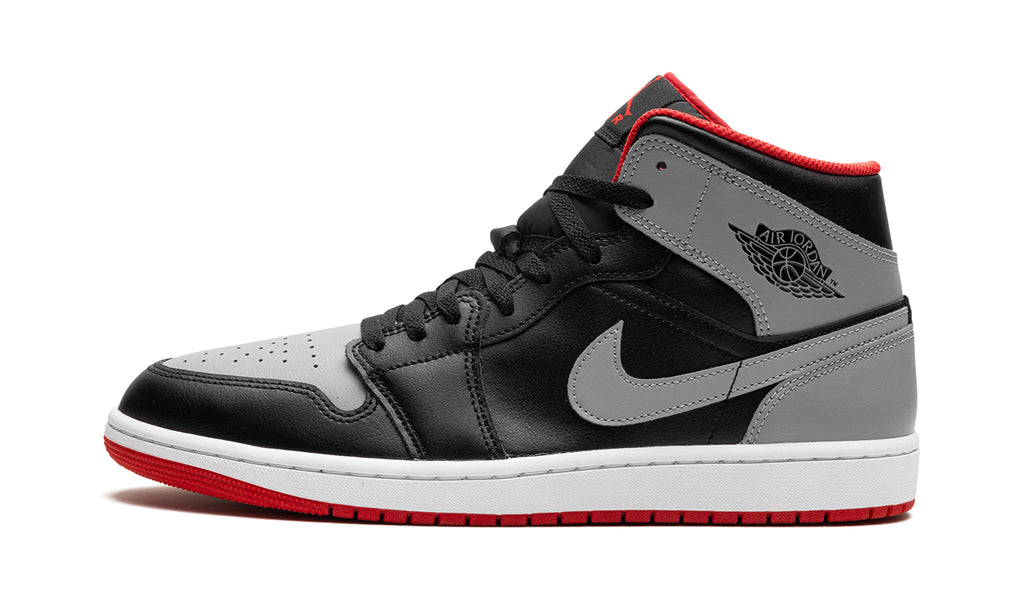 Air Jordan 1 Mid Sneakers - Black and Gray with Red Accents