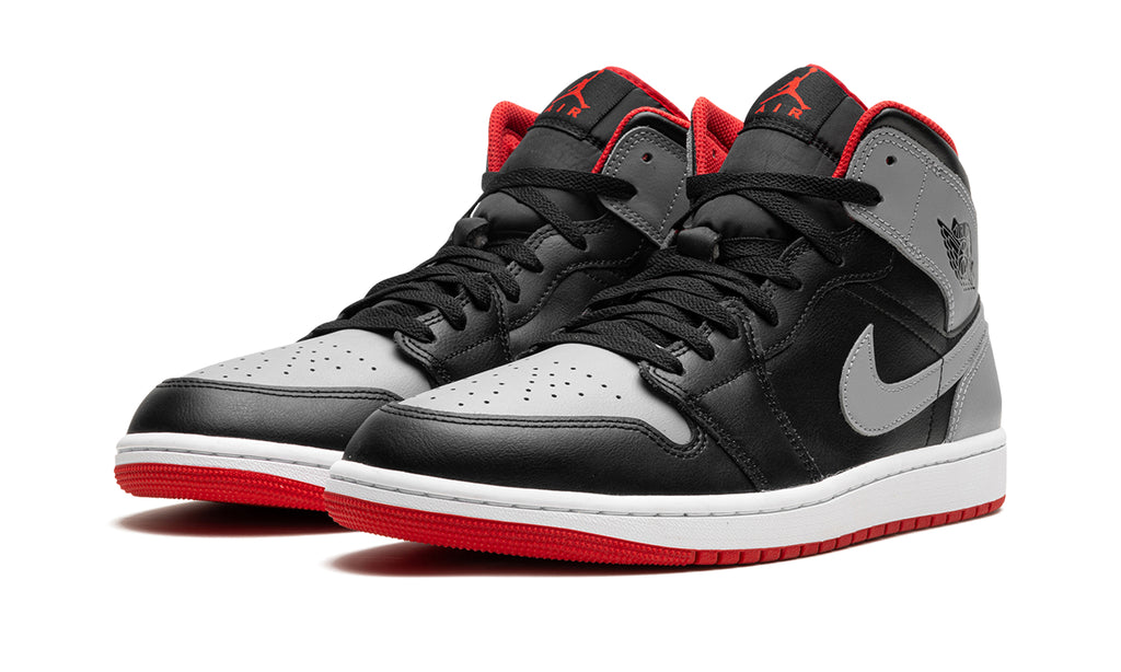 Air Jordan 1 Mid Sneakers - Black and Gray with Red Accents