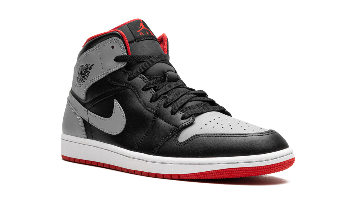 Air Jordan 1 Mid Sneakers - Black and Gray with Red Accents