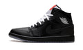 Air Jordan 1 Mid SE Sneakers - Black & Grey with White Laces and Red Accents