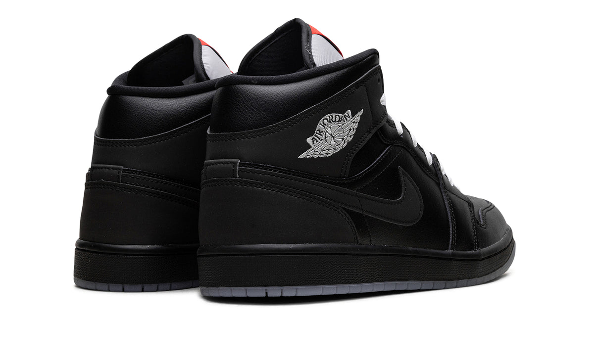 Air Jordan 1 Mid SE Sneakers - Black & Grey with White Laces and Red Accents