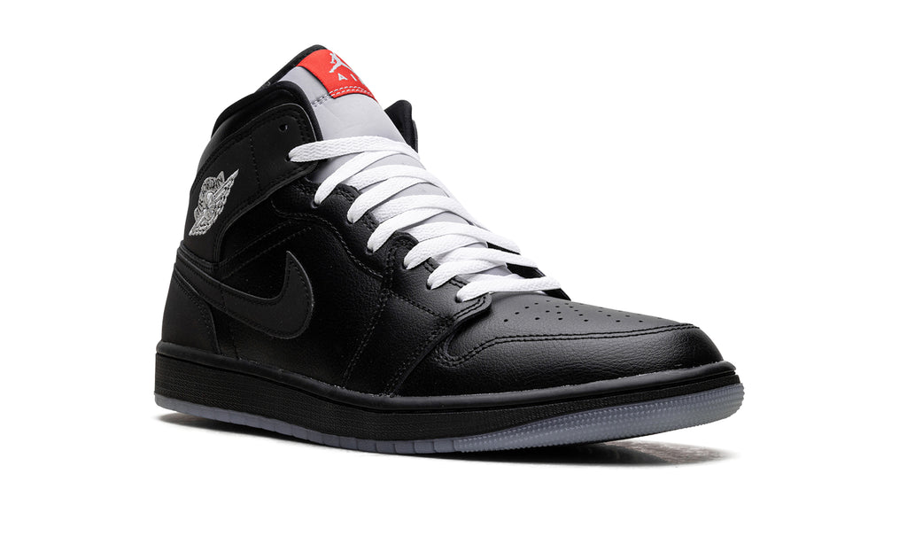 Air Jordan 1 Mid SE Sneakers - Black & Grey with White Laces and Red Accents