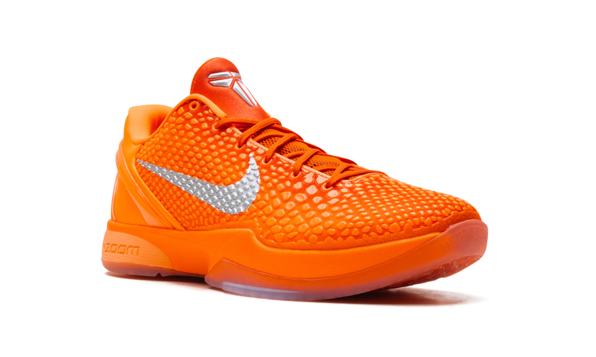 Nike Kobe 6 Sneakers - Bright Orange with Silver Swooshes and Scale-Textured Upper