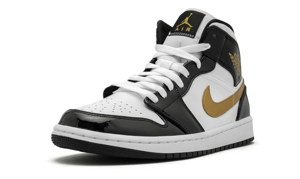 Air Jordan 1 Mid Sneakers – White, Black & Metallic Gold