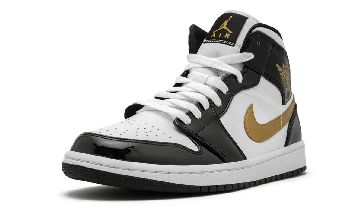 Air Jordan 1 Mid Sneakers – White, Black & Metallic Gold