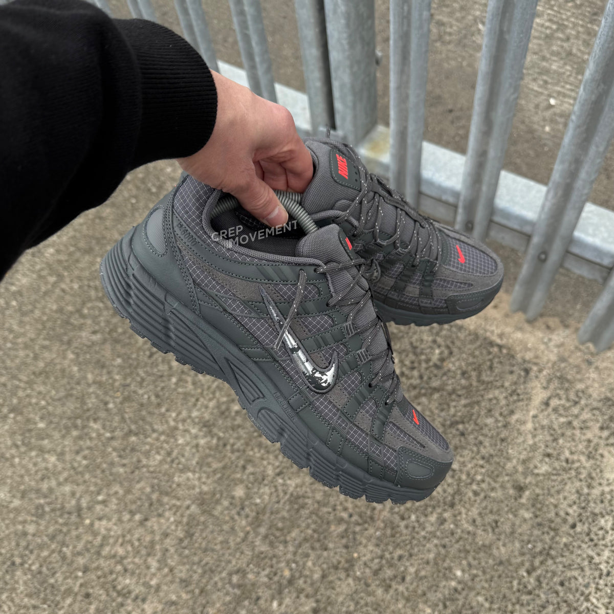 Nike P-6000 Sneakers – Dark Grey with Silver & Red Accents