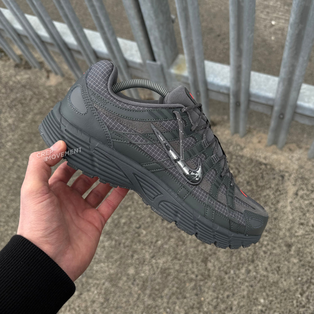 Nike P-6000 Sneakers – Dark Grey with Silver & Red Accents