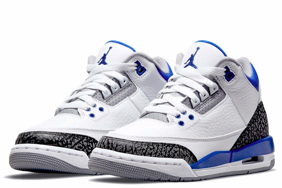 Air Jordan 3 Retro Racer Blue Sneakers - White with Elephant Print