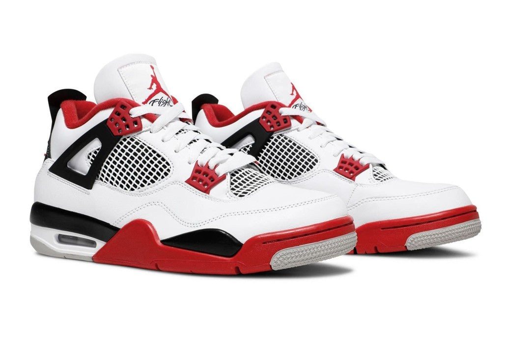 Air Jordan 4 Retro Fire Red Sneakers - White, Red & Black