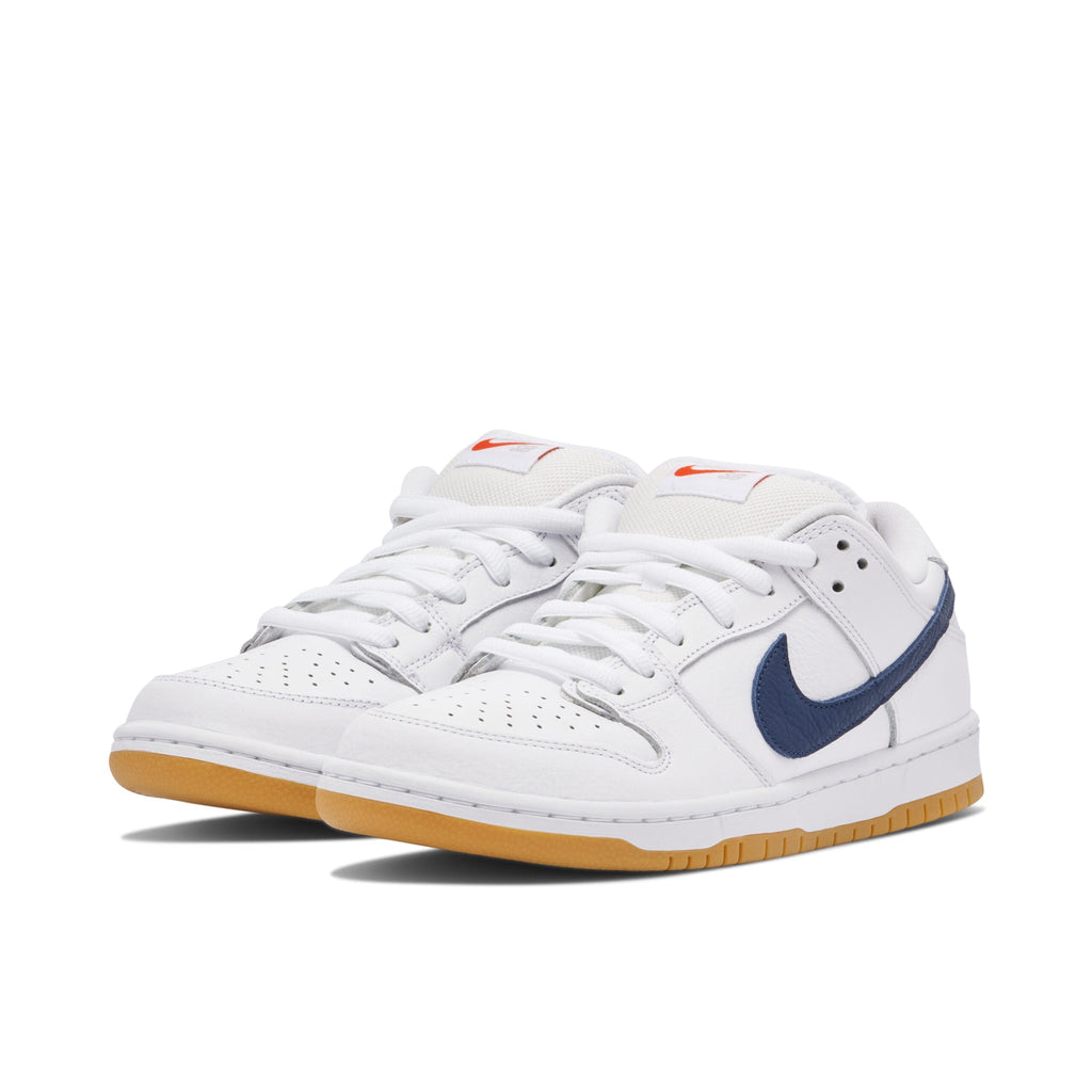 Nike SB Dunk Low Orange Label Sneakers - White & Navy with Gum Sole