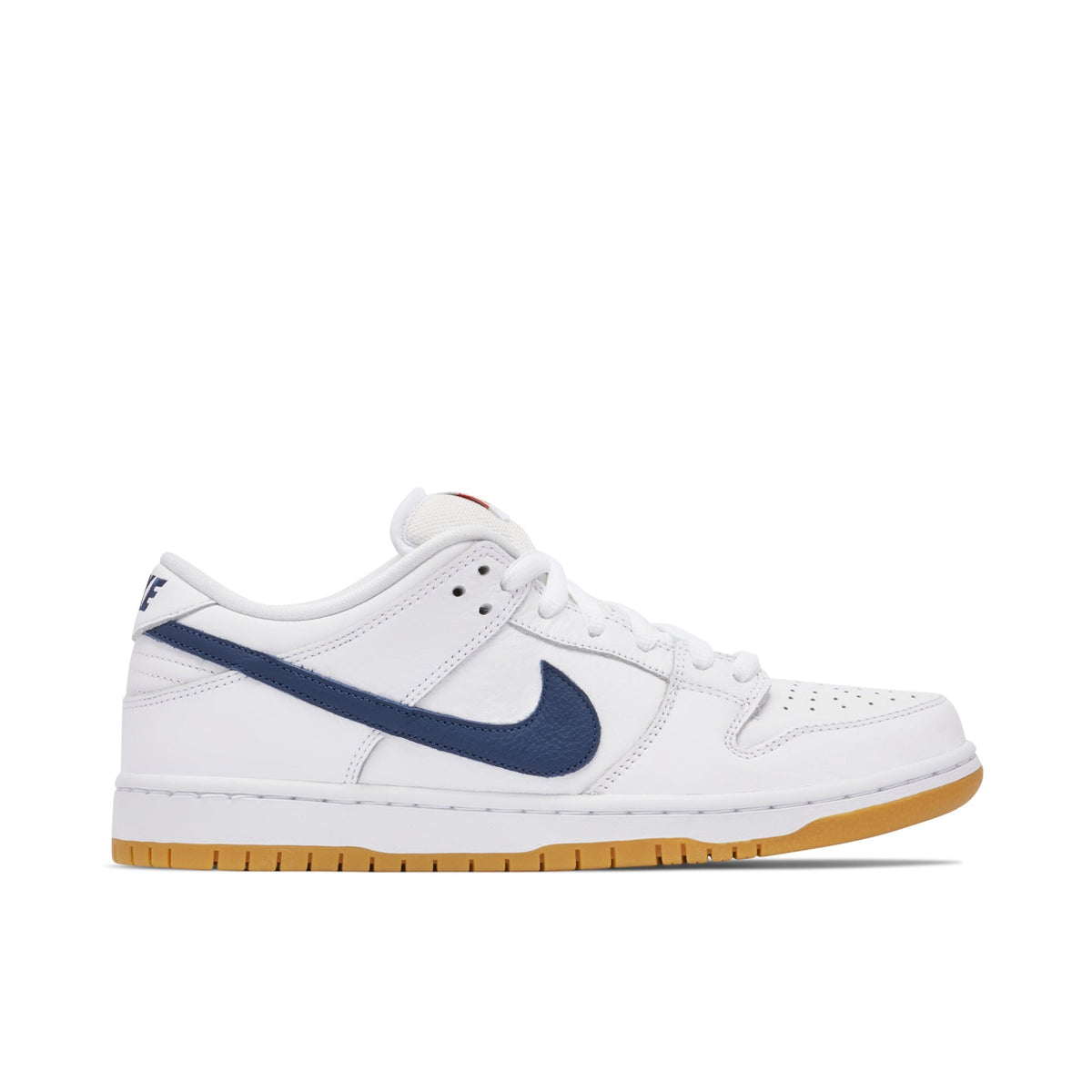 Nike SB Dunk Low Orange Label Sneakers - White & Navy with Gum Sole