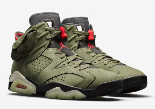 Travis Scott x Air Jordan 6 Retro Olive Sneakers - Olive Green with Red Accents