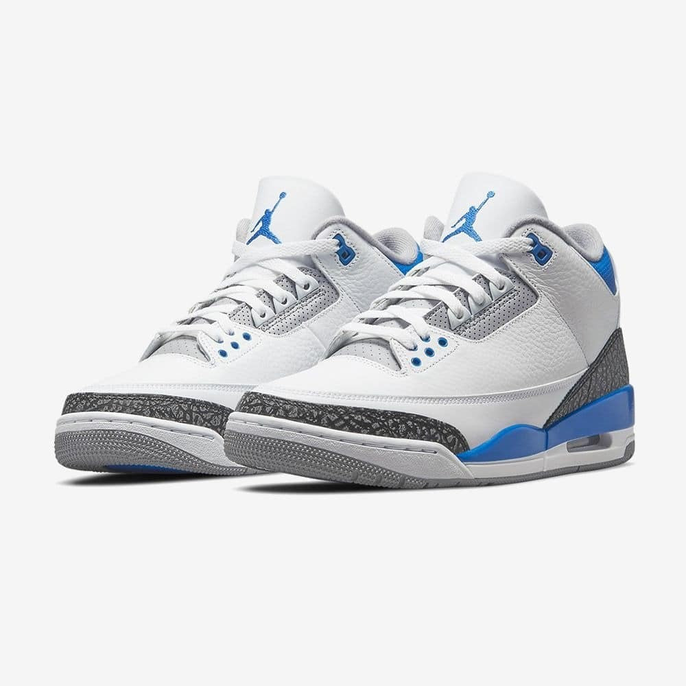 Air Jordan 3 Retro Racer Blue Sneakers - White with Elephant Print
