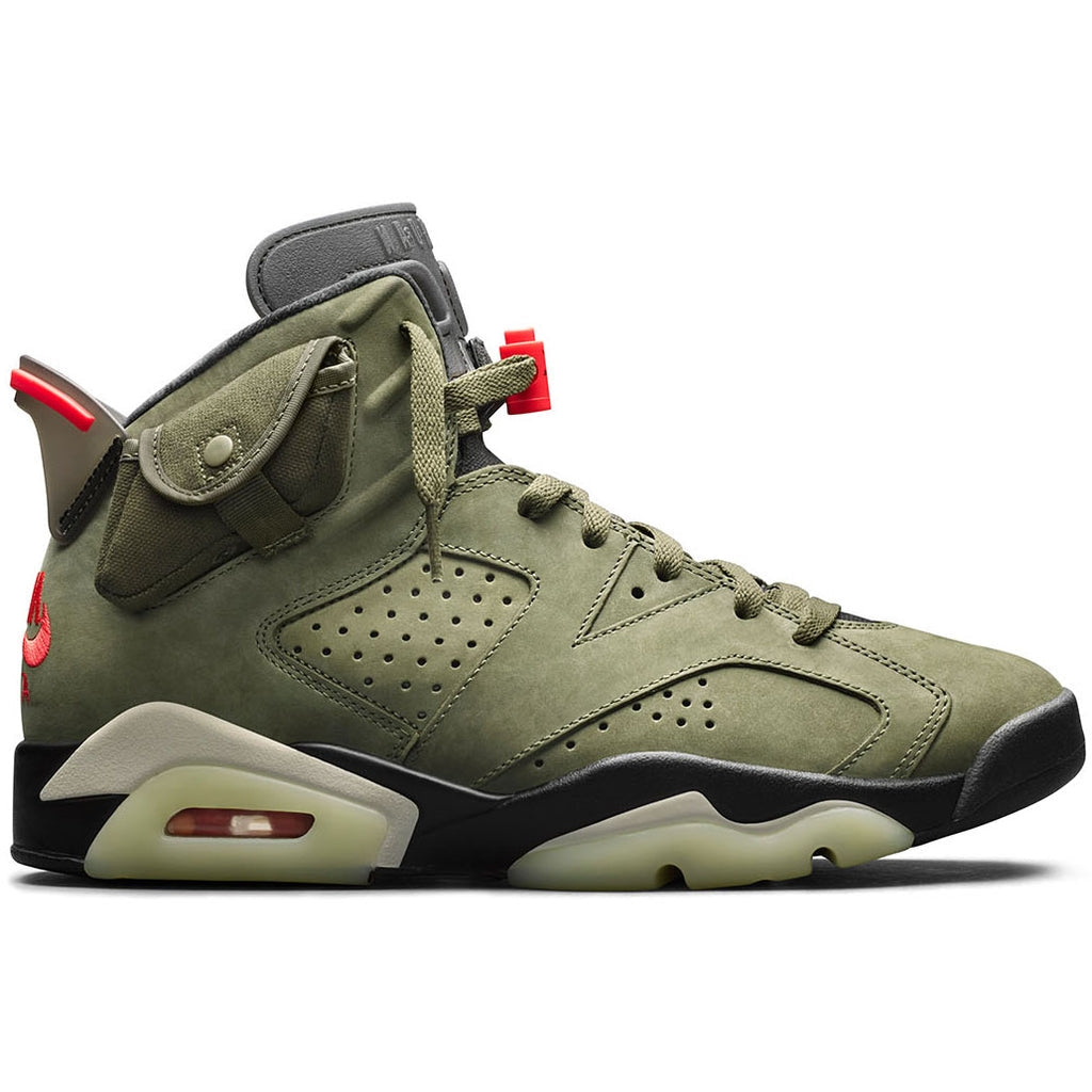 Travis Scott x Air Jordan 6 Retro Olive Sneakers - Olive Green with Red Accents