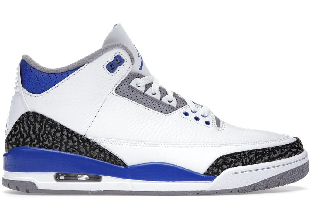 Air Jordan 3 Retro Racer Blue Sneakers - White with Elephant Print