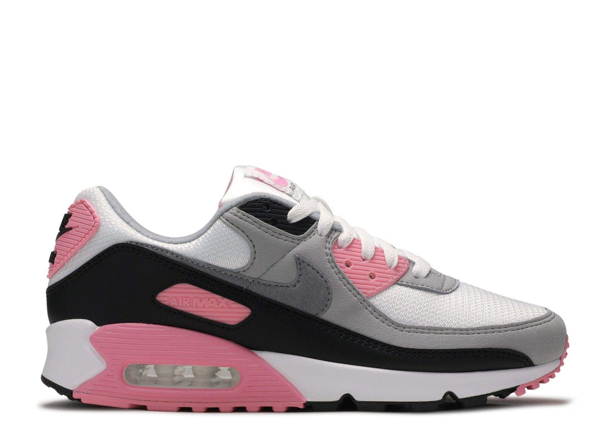 Nike Air Max 90 Sneakers - White, Gray & Black with Pink Accents
