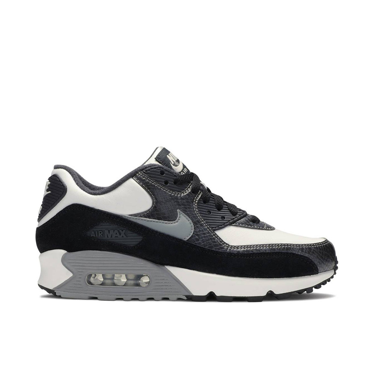 Nike Air Max 90 Sneakers - Black, White & Gray with Textured Overlays
