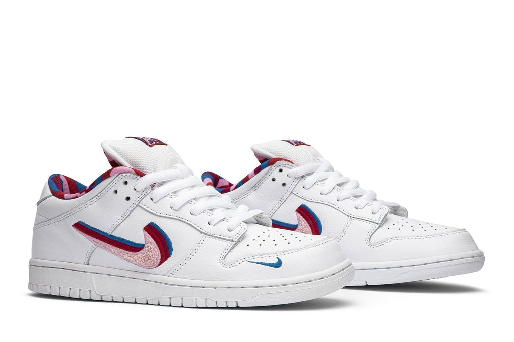 Parra x Nike SB Dunk Low Sneakers - White with Multicolor Layered Swooshes