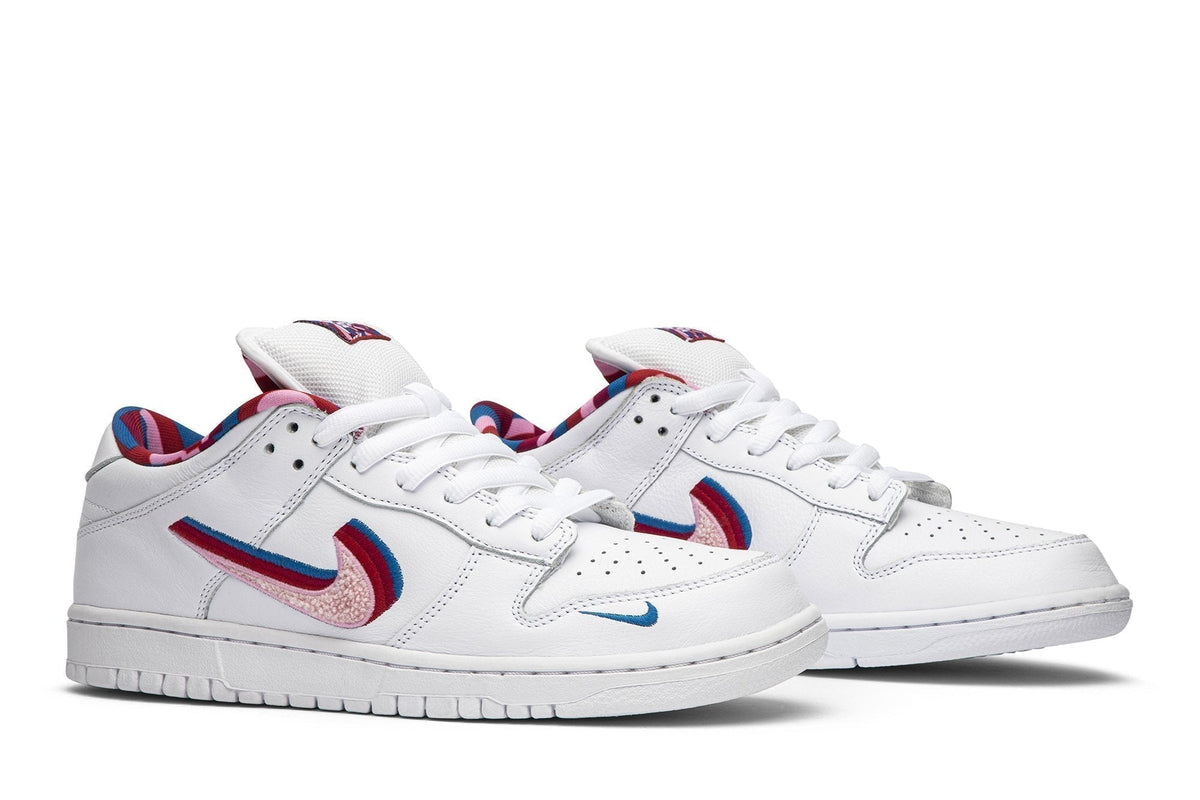 Parra x Nike SB Dunk Low Sneakers - White with Multicolor Layered Swooshes