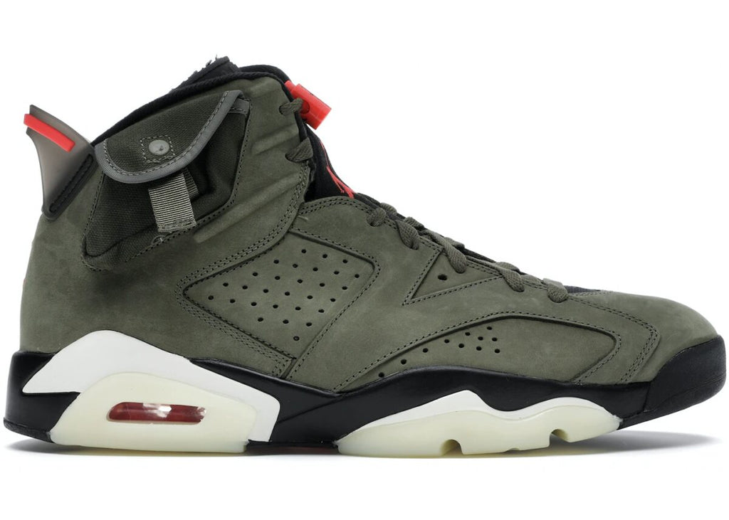 Travis Scott x Air Jordan 6 Retro Olive Sneakers - Olive Green with Red Accents