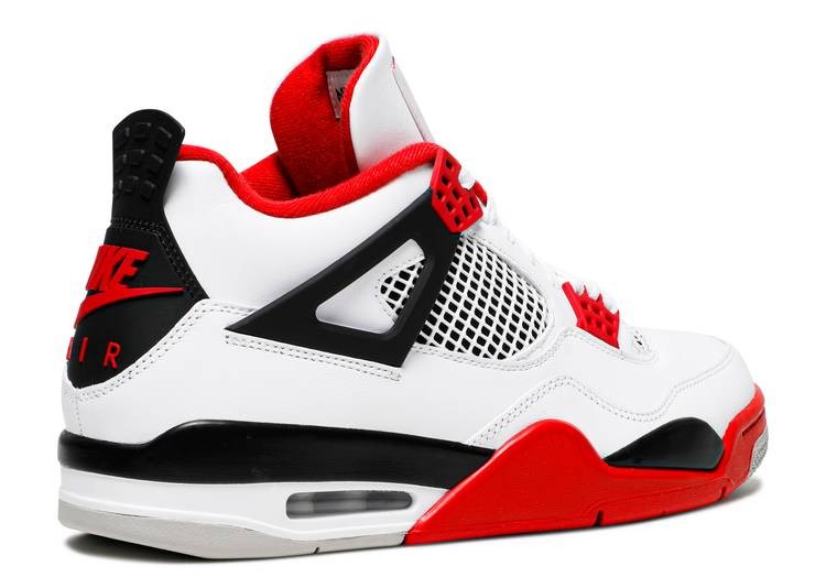 Air Jordan 4 Retro Fire Red Sneakers - White, Red & Black