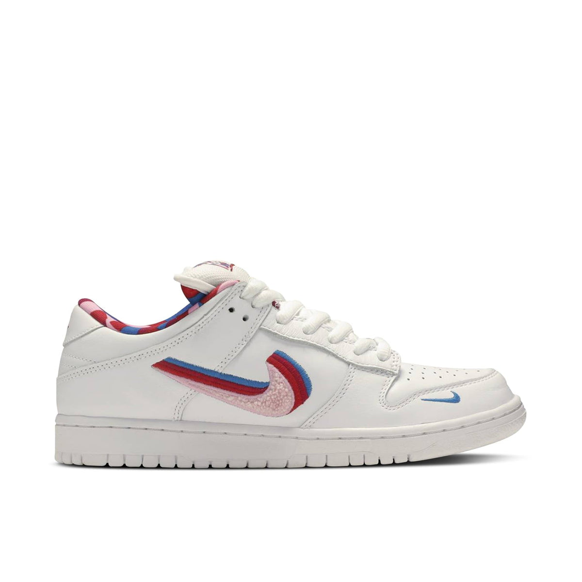 Parra x Nike SB Dunk Low Sneakers - White with Multicolor Layered Swooshes