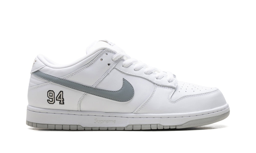 Nike Dunk Low Sneakers - White & Gray with 94 Heel Detail