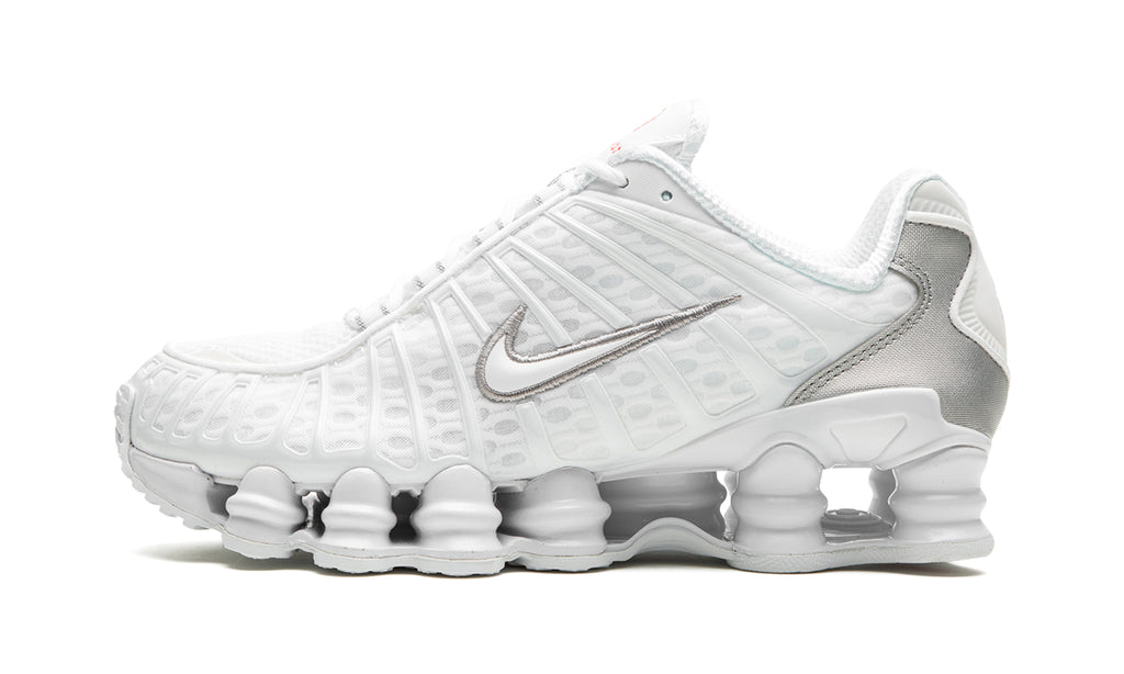 Nike Shox TL Sneakers - White & Metallic Silver with Red Accents