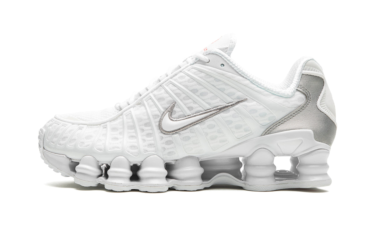 Nike Shox TL Sneakers - White & Metallic Silver with Red Accents