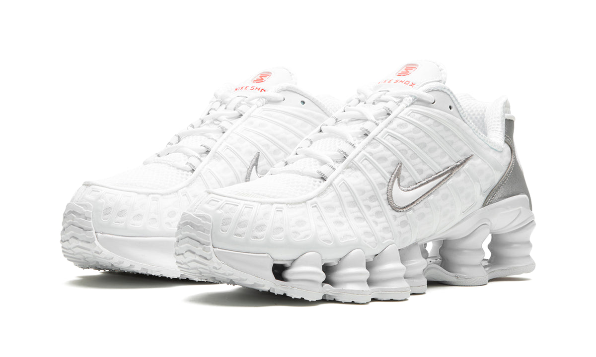 Nike Shox TL Sneakers - White & Metallic Silver with Red Accents