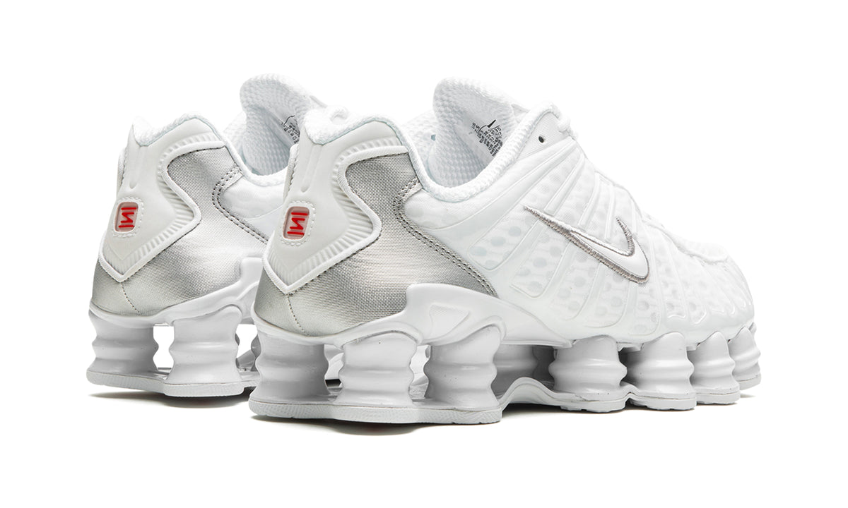 Nike Shox TL Sneakers - White & Metallic Silver with Red Accents