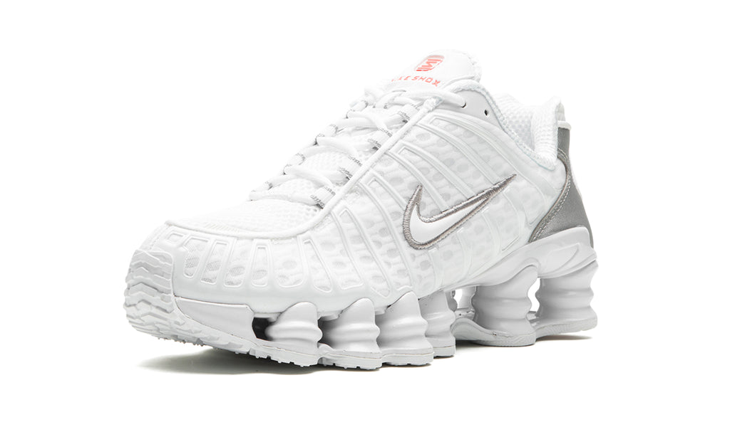 Nike Shox TL Sneakers - White & Metallic Silver with Red Accents