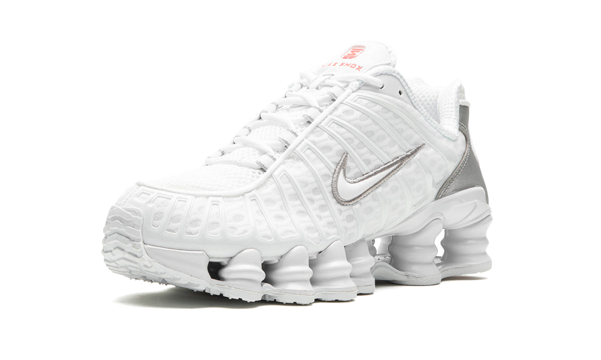 Nike Shox TL Sneakers - White & Metallic Silver with Red Accents