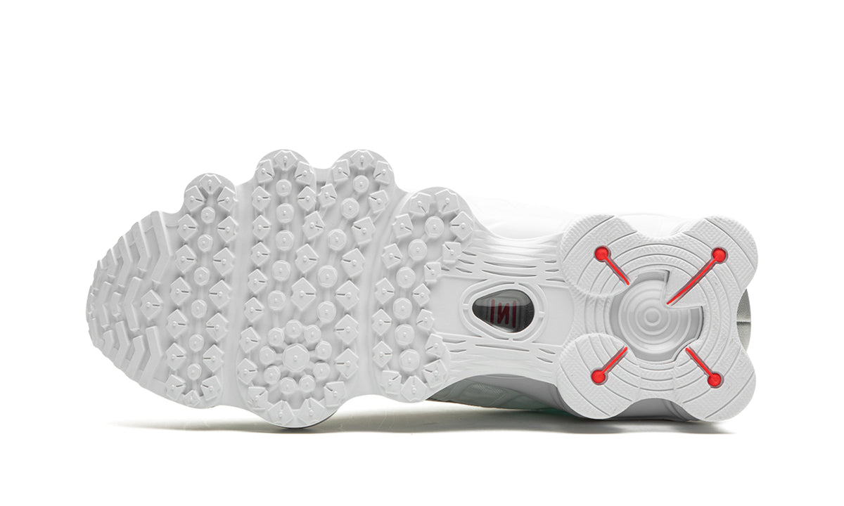 Nike Shox TL Sneakers - White & Metallic Silver with Red Accents