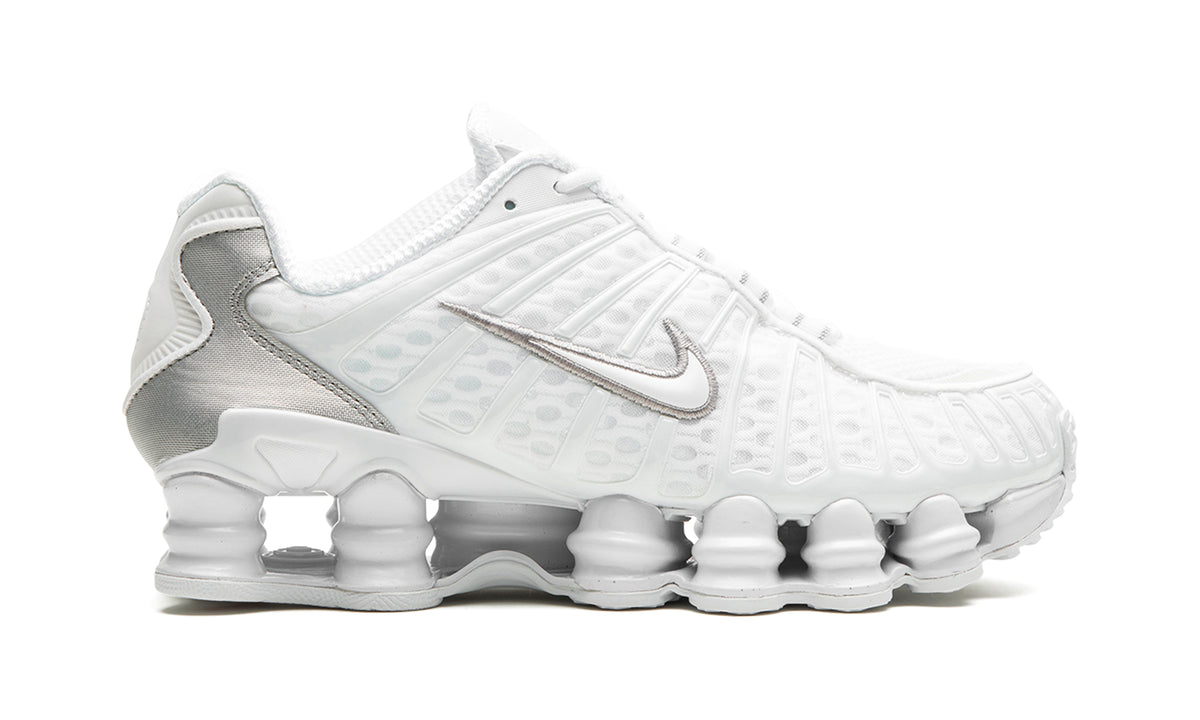 Nike Shox TL Sneakers - White & Metallic Silver with Red Accents