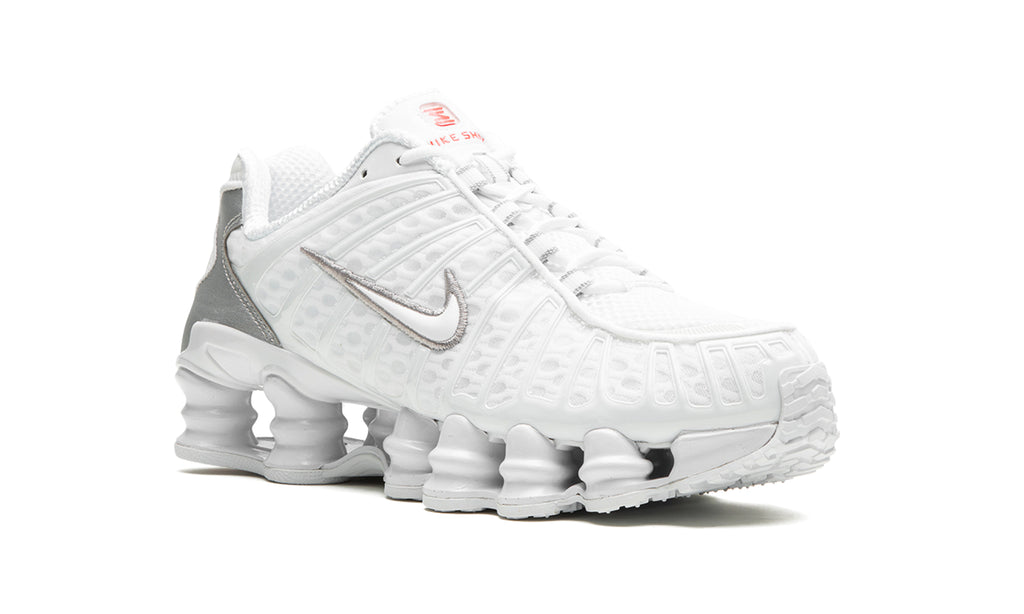 Nike Shox TL Sneakers - White & Metallic Silver with Red Accents