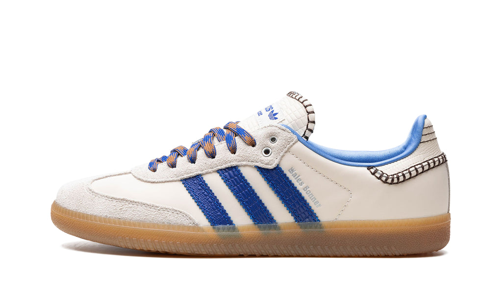 adidas x Wales Bonner Samba Sneakers - Cream White, Blue Woven 3-Stripes & Gum Sole