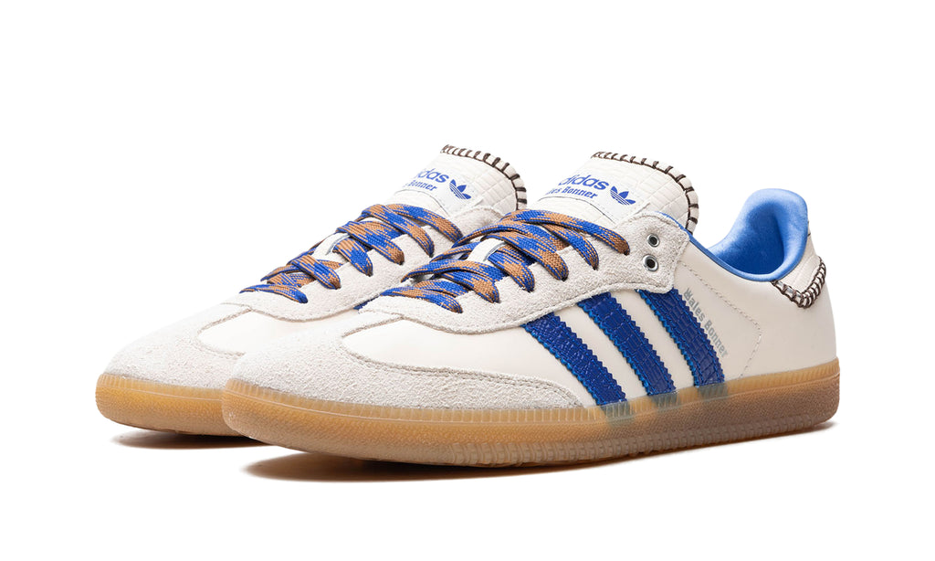 adidas x Wales Bonner Samba Sneakers - Cream White, Blue Woven 3-Stripes & Gum Sole