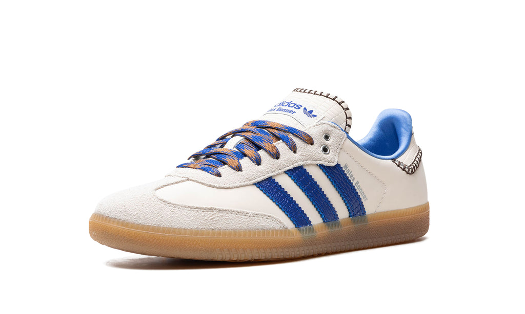 adidas x Wales Bonner Samba Sneakers - Cream White, Blue Woven 3-Stripes & Gum Sole
