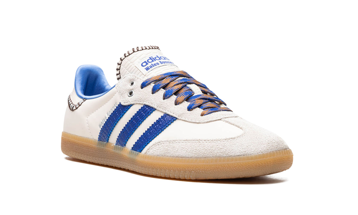 adidas x Wales Bonner Samba Sneakers - Cream White, Blue Woven 3-Stripes & Gum Sole