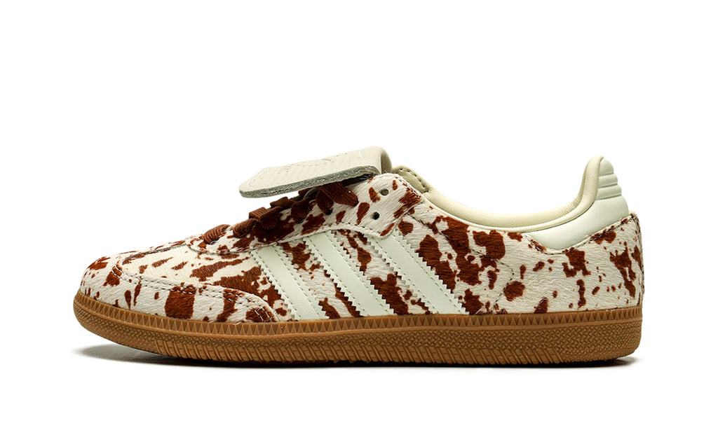 adidas Samba LT Sneakers - Cream & Brown Cow Print with Gum Sole
