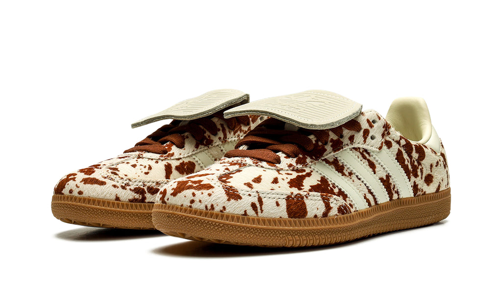 adidas Samba LT Sneakers - Cream & Brown Cow Print with Gum Sole