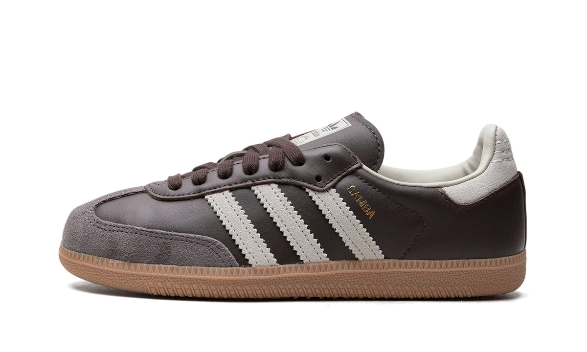 adidas Samba OG Sneakers - Dark Brown and Grey with Off-White Stripes and Gum Sole
