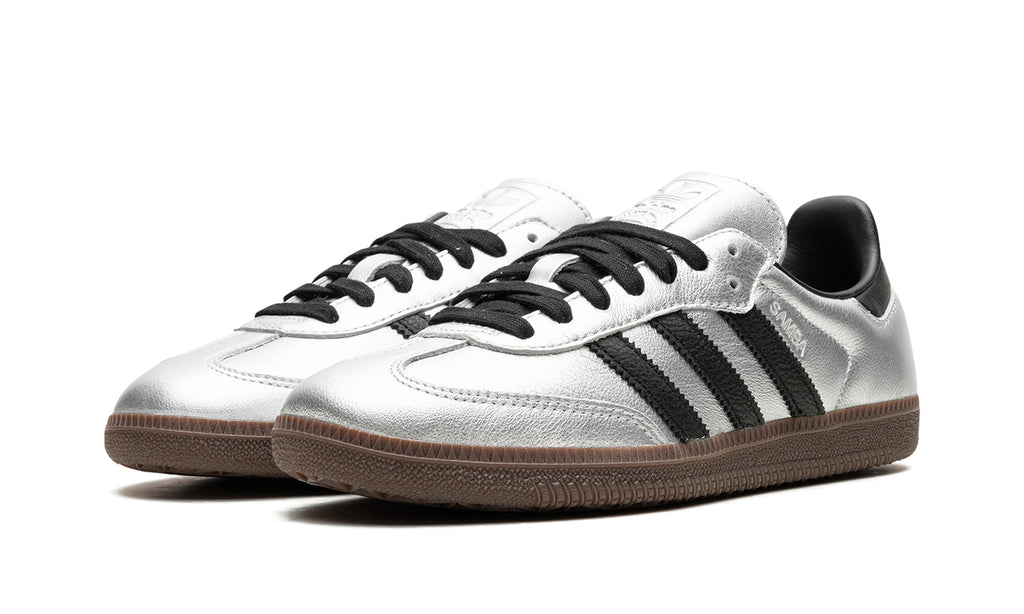 adidas Samba OG Sneakers - Metallic Silver and Black with Dark Brown Gum Sole