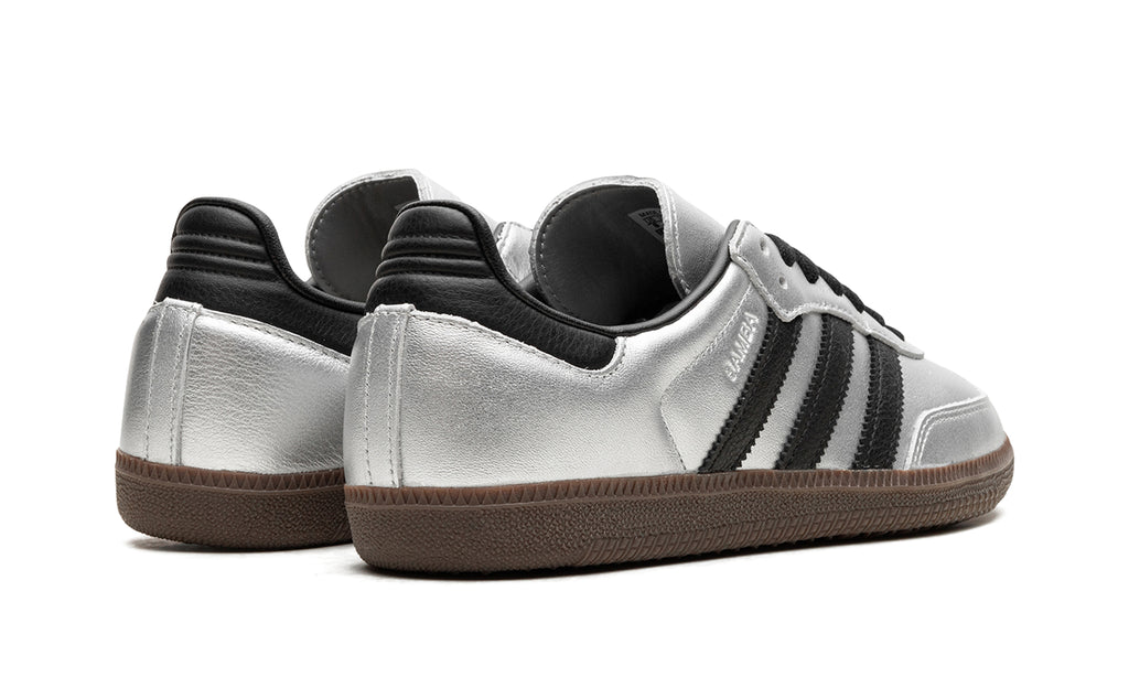 adidas Samba OG Sneakers - Metallic Silver and Black with Dark Brown Gum Sole